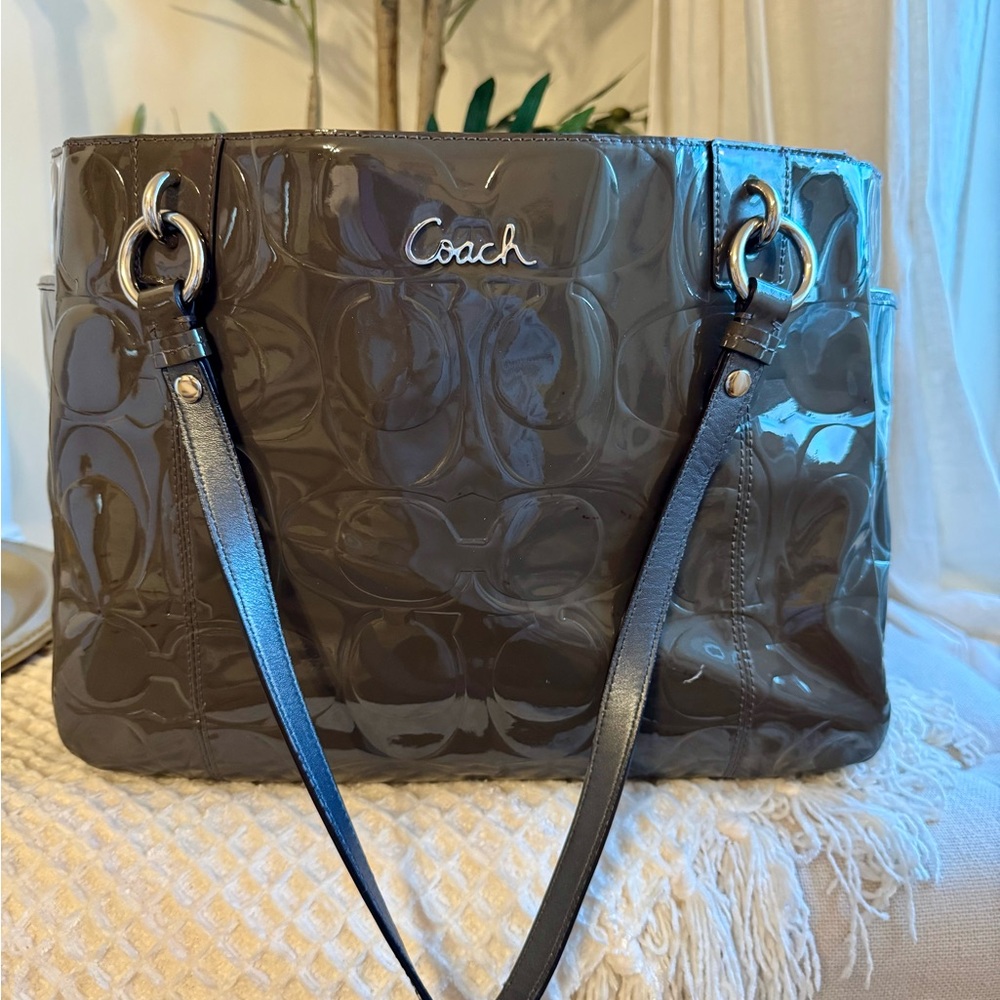 Coach Gray Patent Leather Tote Bag
